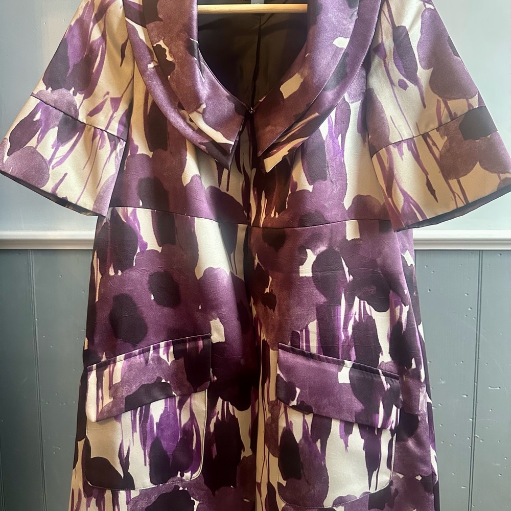 Simply Vera Purple and Cream Floral Silky Short-Sleeved Jacket